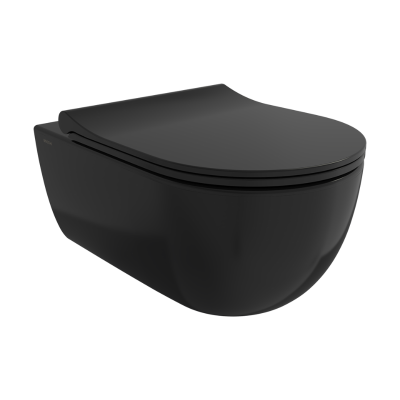 Bocchi V-Tondo wall mounted toilet Black Glossy — dark premium WC Pakistan, Sardar & Co Rawalpindi