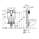 Grohe UNISET concealed tank technical dimensions — 480mm wide, 1110mm height, 830mm bowl fixing, drain heights, Sardar & Co Pakistan