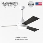 Mattews Donaire coastal ceiling fan Gloss White with Brushed Bronze blades — 316 marine-grade, all-weather wooden blades, Pakistan