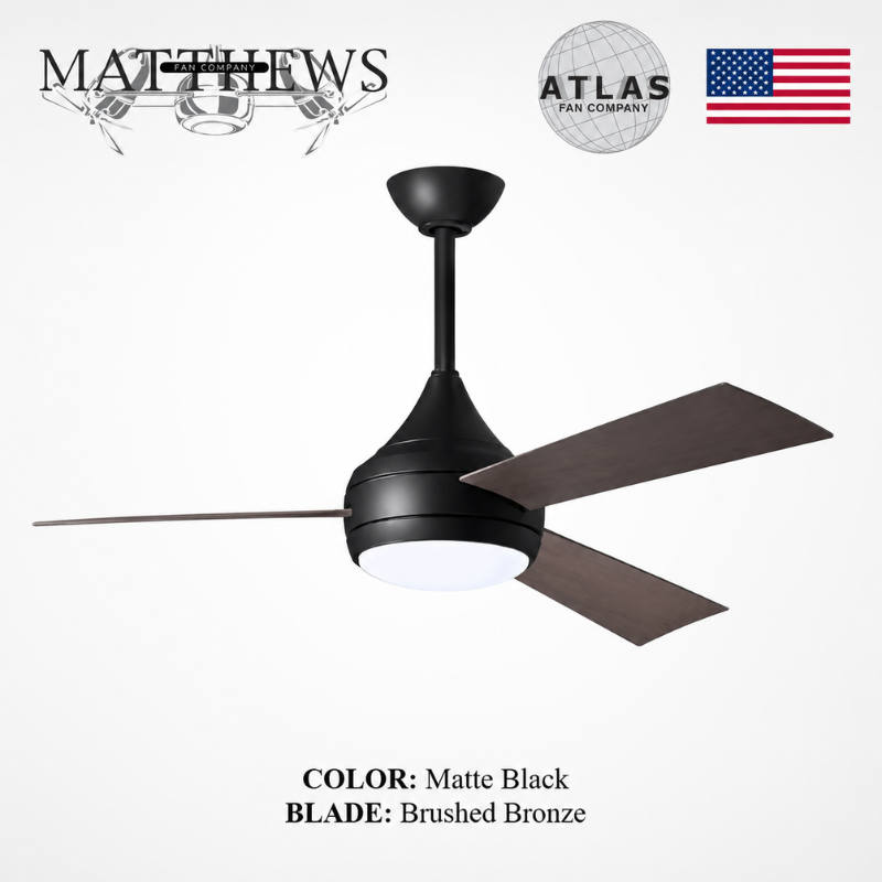Mattews Donaire coastal ceiling fan Matte Black with Brushed brounze blades — 52 inch UL wet location, Punkh Studio Sardar & Co Pakistan