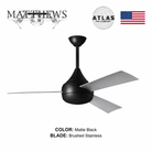 Mattews Donaire coastal ceiling fan Matte Black with Brushed stainless blades — 52 inch UL wet location, Punkh Studio Sardar & Co Pakistan