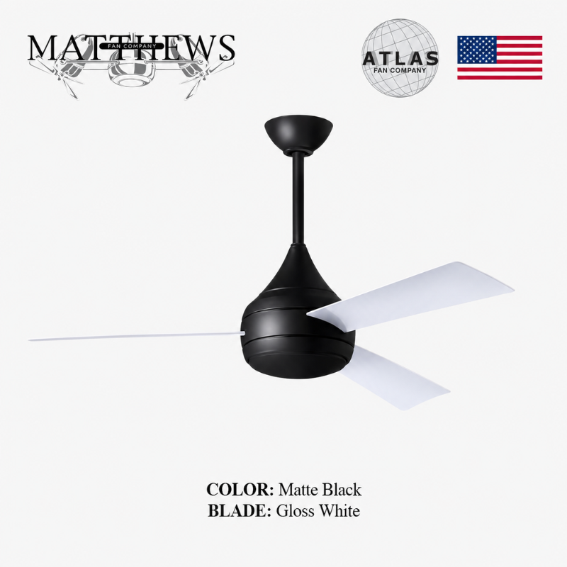 Mattews Donaire coastal ceiling fan Matte Black with Gloss white blades — 52 inch UL wet location, Punkh Studio Sardar & Co Pakistan