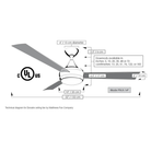 Technical dimension diagram of a Donrae ceiling fan by Matthews Fan Company, showing blade pitch, downrod length, blade diameter, and overall measurements with a ULus certification mark.