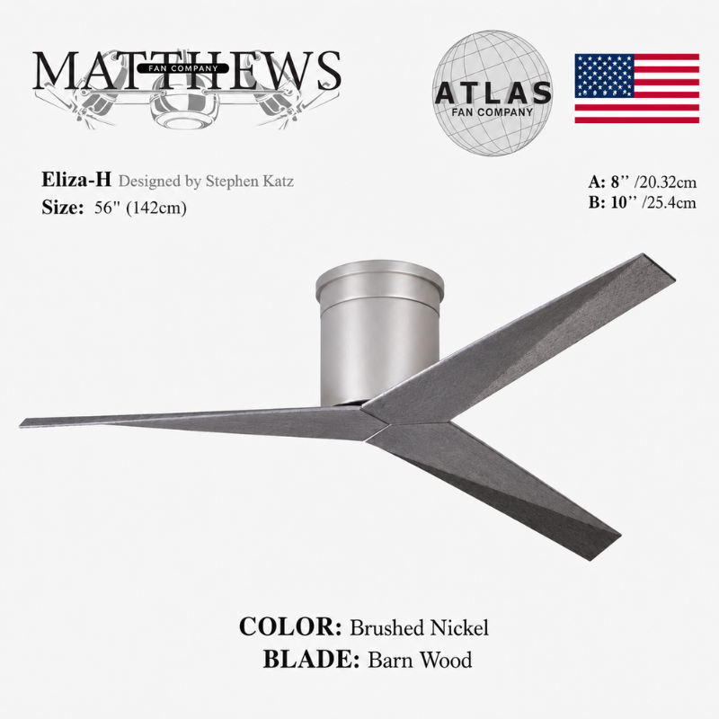 Mattews Eliza-H brushed nickel ceiling fan Barn Wood blades — industrial-organic ceiling fan Pakistan