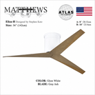 Mattews Eliza-H white ceiling fan Gray Ash blades — DC motor silent ceiling fan Pakistan, Punkh Studio