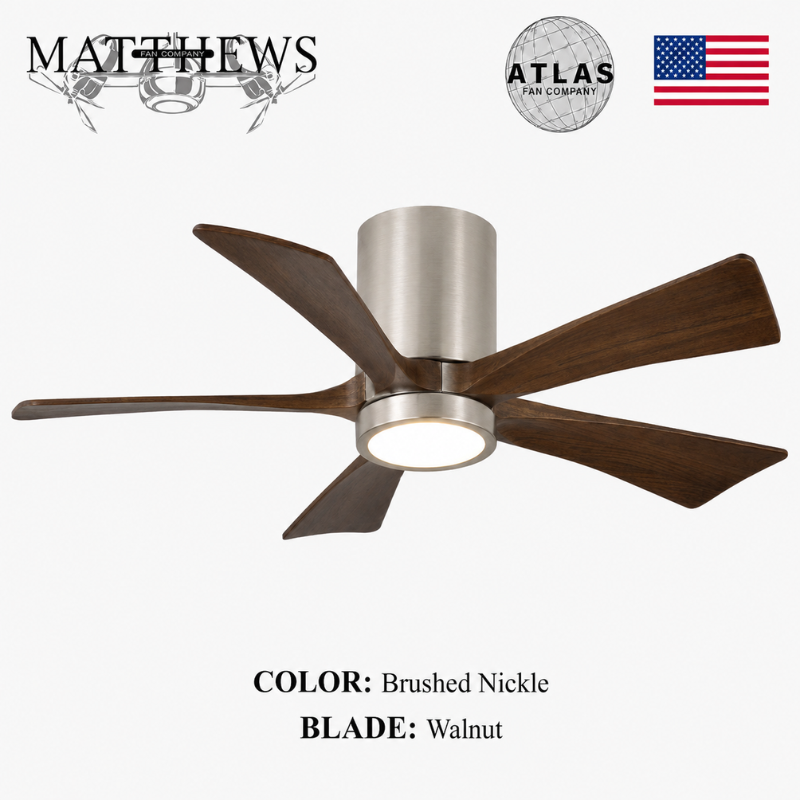Mattews Irene-5HLK ceiling fan with light Brushed Nickel motor Walnut blades — 5CCT DC fan Pakistan, Punkh Studio Sardar & Co