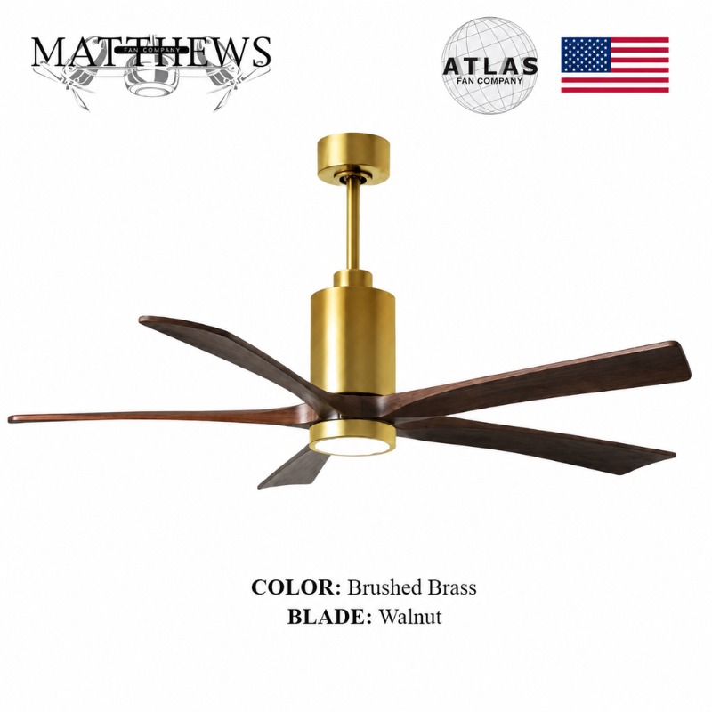 Mattews Patrícia-5 luxury ceiling fan Brushed Brass motor Walnut blades — warm gold DC fan Pakistan, Sardar & Co
