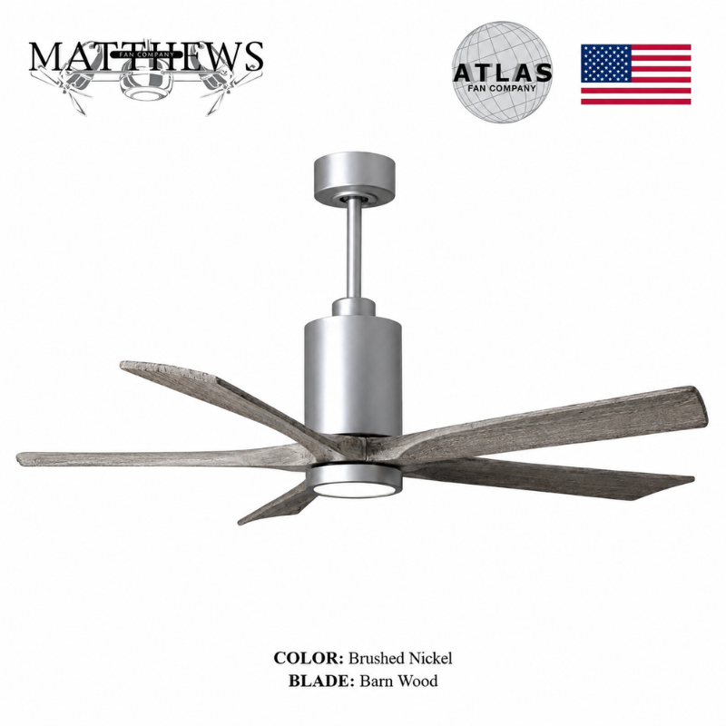 Mattews Patrícia-5 luxury ceiling fan Brushed Nickel motor Barn Wood — Pakistan, Sardar & Co