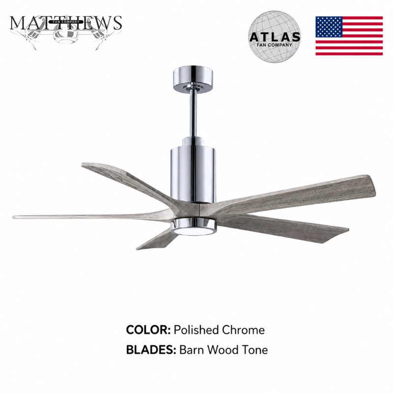 Mattews Patrícia-5 luxury ceiling fan Polished Chrome Barn Wood — Pakistan, Sardar & Co