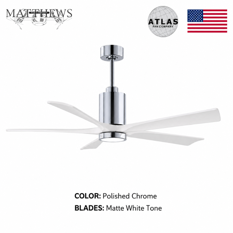 Mattews Patrícia-5 luxury ceiling fan Polished Chrome Matte White — Pakistan, Sardar & Co
