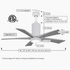 Mattews Patrícia-5 luxury ceiling fan technical dimensions — 42 52 60 inch sizes, Sardar & Co Pakistan