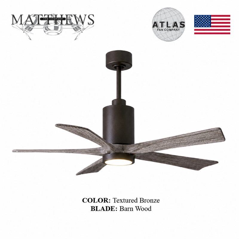 Mattews Patrícia-5 luxury ceiling fan Textured Bronze Barn Wood — richest combination Pakistan, Sardar & Co