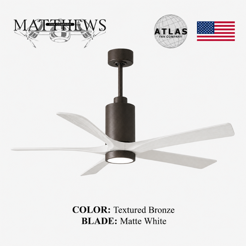 Mattews Patrícia-5 luxury ceiling fan Textured Bronze Matte White — Pakistan, Sardar & Co
