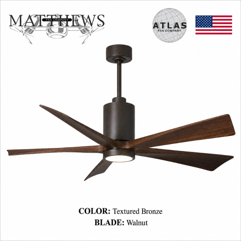 Mattews Patrícia-5 luxury ceiling fan Textured Bronze motor Walnut — exclusive heritage fan Pakistan, Sardar & Co