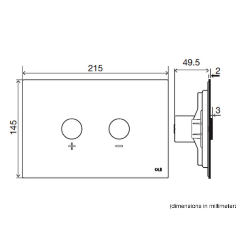 Technical dimension drawing of a wall-mounted light fixture showing a front view with two circular light heads, labeled 230 mm width, 150 mm height, and side profile labeled 16 mm.