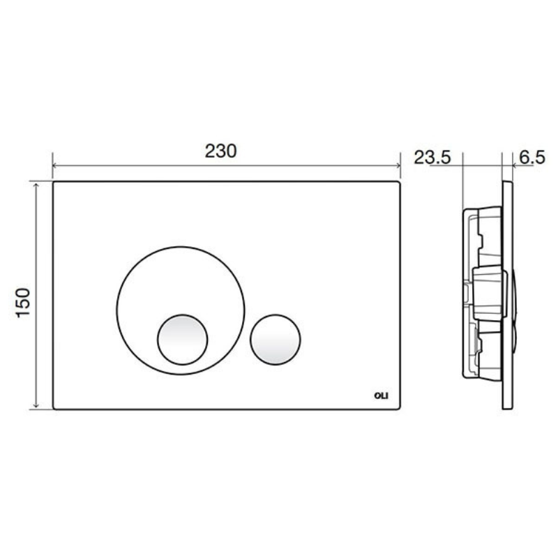 OLI Globe ABS flush plate round button Technical diagram detail — circular dual flush Pakistan, OLI exclusive Sardar & Co