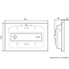 Technical dimension drawing of a wall-mounted electrical outlet or switch panel, showing front and side views with measurements in millimeters.
