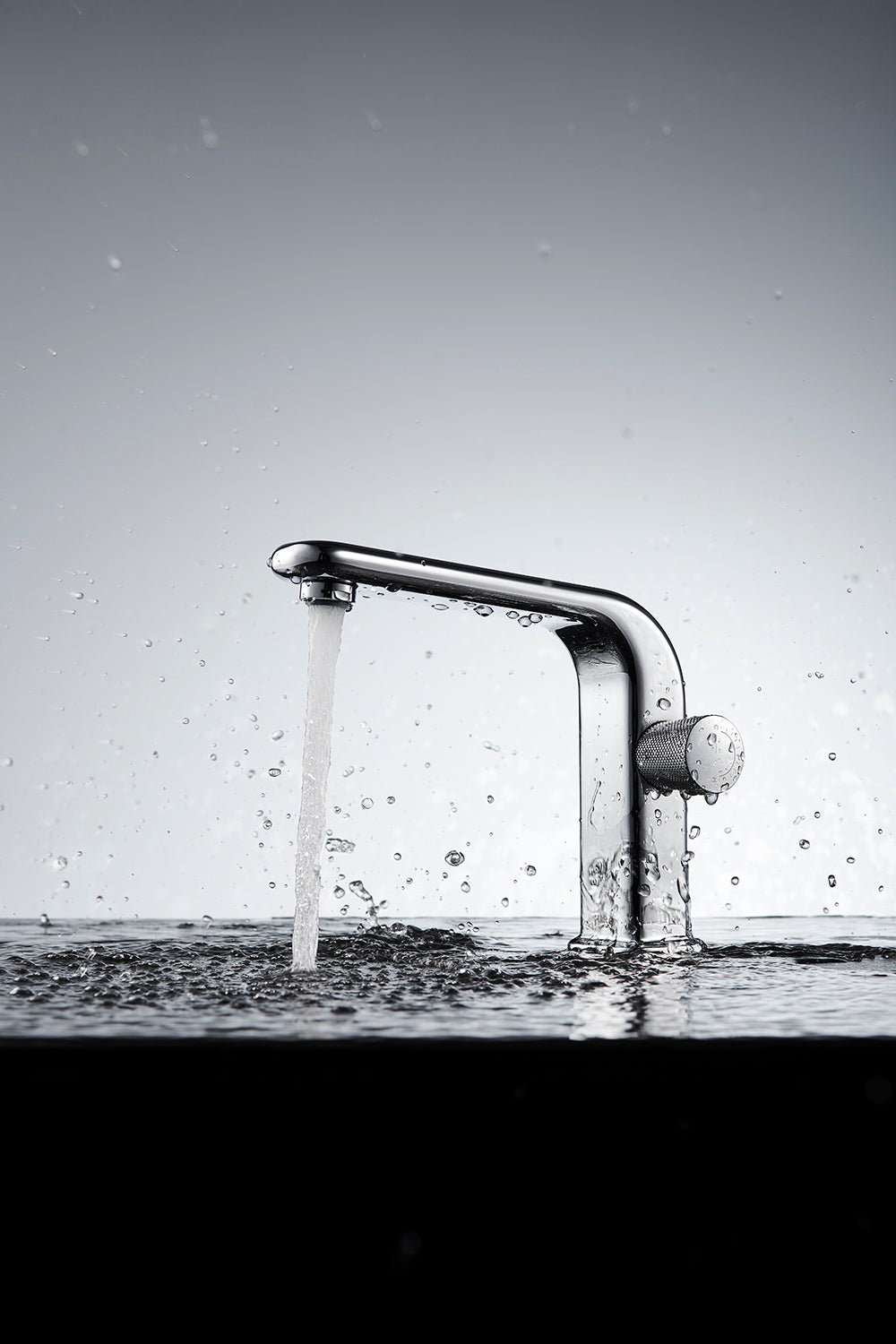 OMSA FL7640 deck mount faucet installed in luxury bathroom Pakistan — brushed PVD single-hole basin tap, Sardar & Co Rawalpindi