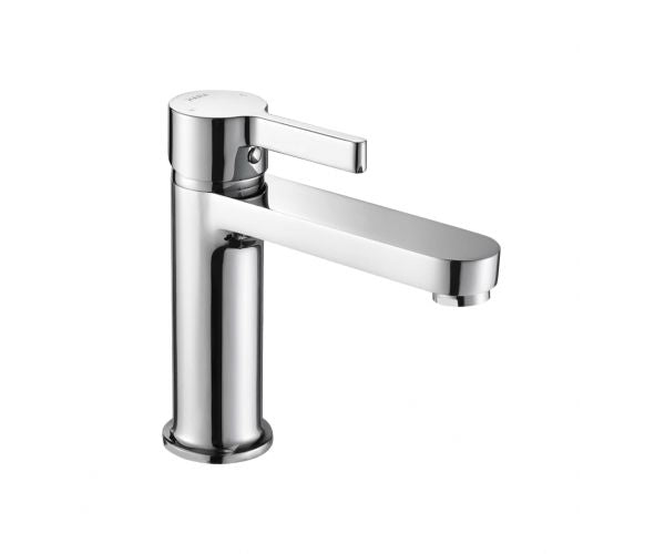 OMSA FL8110 small basin mixer Chrome PVD — lead-free copper ceramic disc, compact deck-mounted, Sardars Pakistan