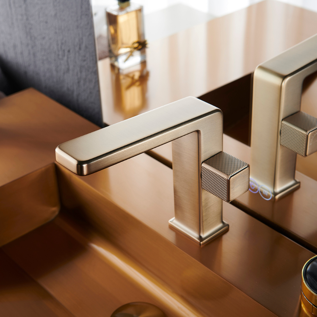 OMSA FL8170A basin tap installed in luxury bathroom Pakistan — deck-mounted single-hole, Sardar & Co Rawalpindi
