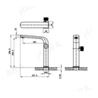 Technical installation dimensions for OMSA FL8170A wash basin faucet — spout height, deck clearance, connection spec, Sardar & Co Pakistan