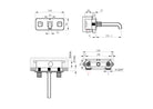 Technical installation dimensions for OMSA FL8240 dual-handle wall faucet — supply centres, spout height, wall depth specifications, Sardar & Co Pakistan
