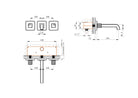 Technical installation dimensions diagram for OMSA FL8240C concealed wall-mounted basin faucet — rough-in depth, spout projection, Sardar & Co Pakistan