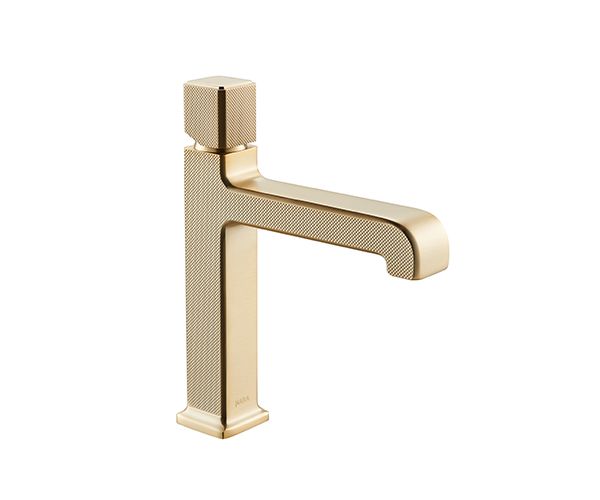 OMSA FL830 modern basin tap Champagne Gold PVD — deck-mounted single-hole washbasin faucet, Sardar & Co Pakistan