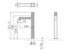 Technical installation dimensions for OMSA FL830A wash basin tap — spout height, deck clearance, connection spec, Sardar & Co Pakistan