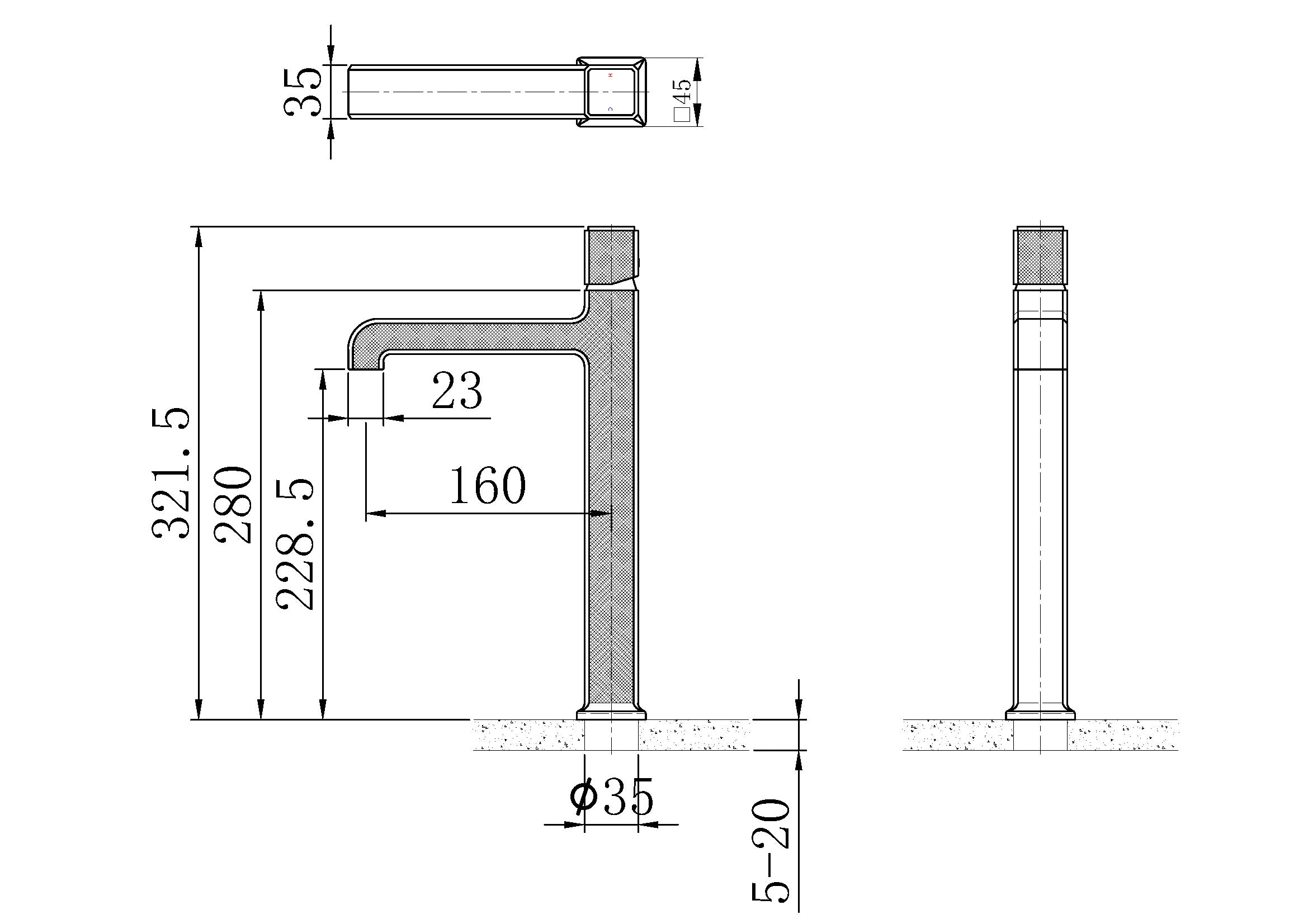 Technical installation dimensions for OMSA FL830A wash basin tap — spout height, deck clearance, connection spec, Sardar & Co Pakistan
