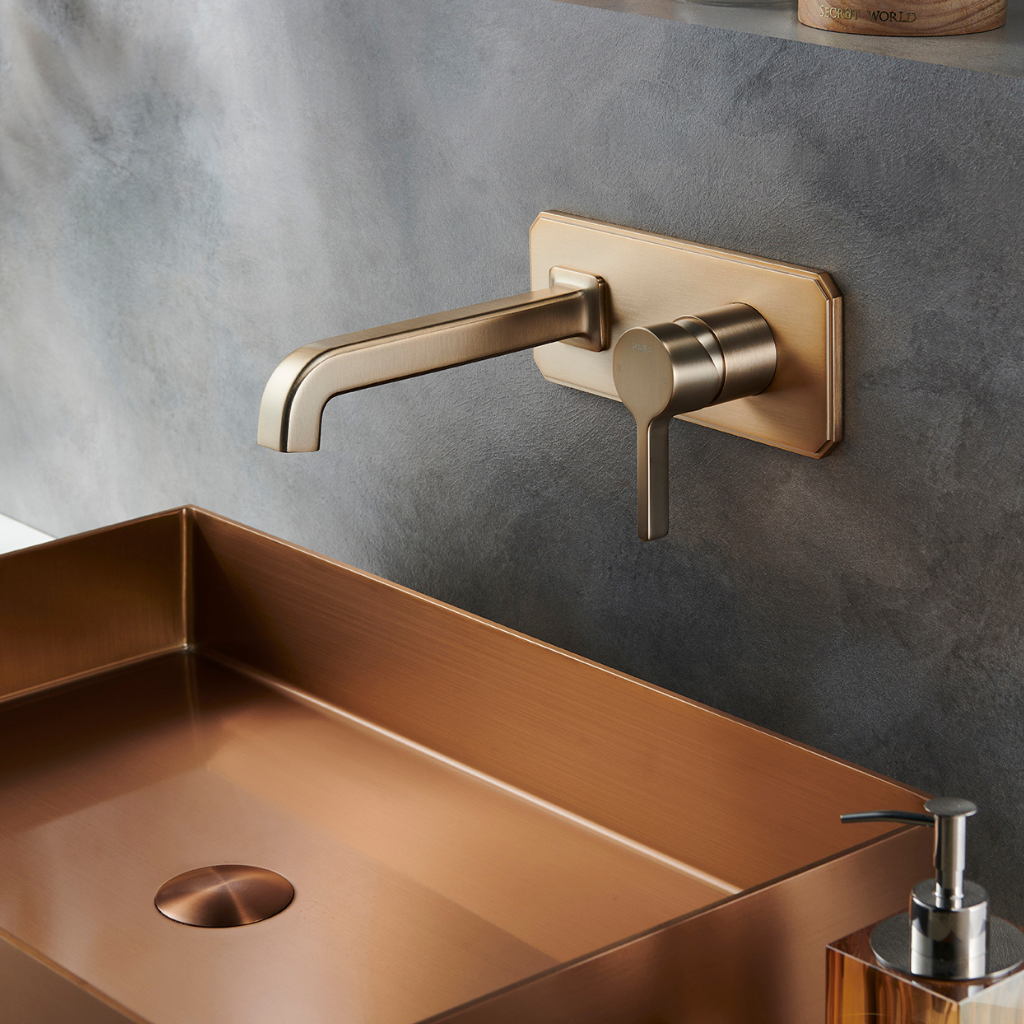 OMSA FL8350 luxury concealed faucet installed in premium bathroom Pakistan — wall-mounted basin tap, Sardar & Co Rawalpindi