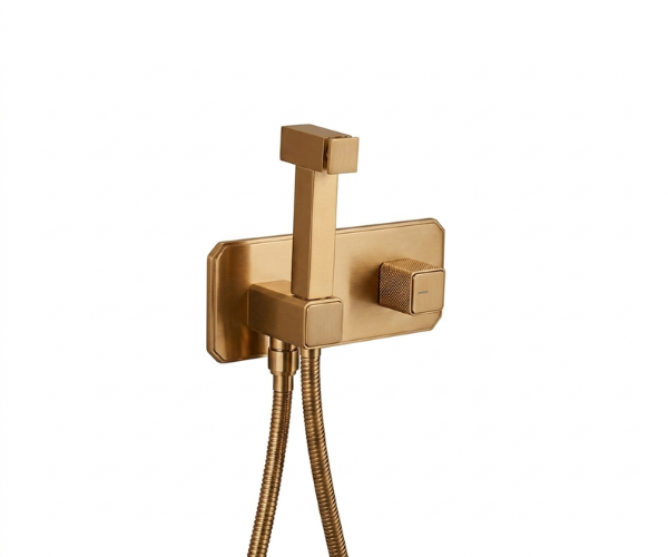 OMSA FW7161B spray mixer Brushed Champagne Gold PVD satin — square concealed body spray valve, Sardar & Co Pakistan