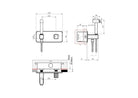 Technical dimensions for OMSA FW7161B spray mixer — concealed valve body, trim plate, installation depth, Sardar & Co Pakistan