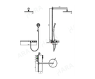 Technical installation dimensions for OMSA HB7645X rain shower system — exposed and concealed installation spec, Sardar & Co Pakistan