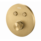 Brushed Champgane Gold shower control panel with OMSA branding on a white background