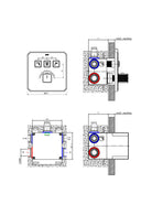 Technical installation dimensions for OMSA HL8476 modern concealed thermostatic shower — rough-in depth, trim plate spec, Sardar & Co Pakistan