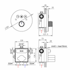 Technical installation dimensions for OMSA HL8477 3-way concealed thermostatic shower valve — outlet positions, rough-in depth, Sardar & Co Pakistan