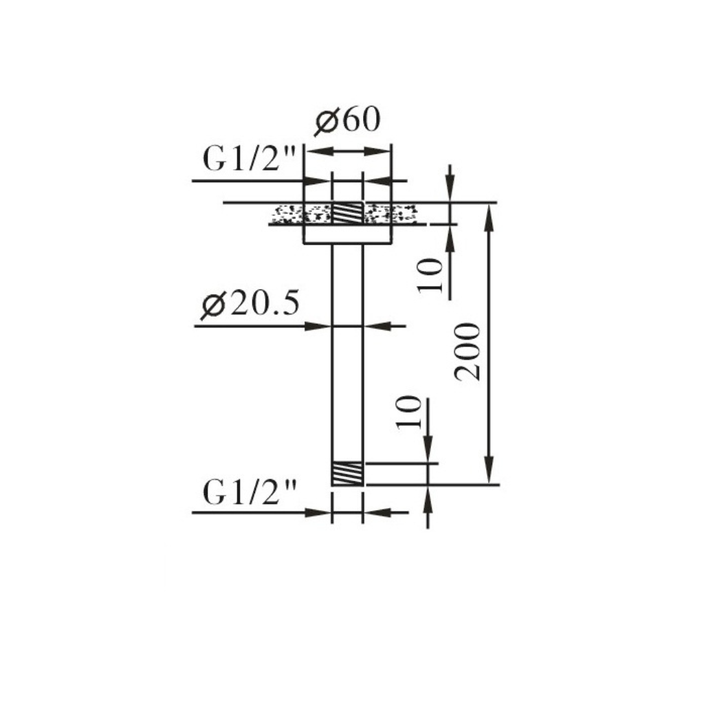 Technical dimensions for OMSA HR35 shower arm — arm length, angle, ½ inch BSP connection spec, Sardar & Co Pakistan