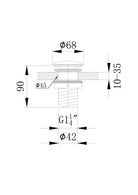Technical dimensions for OMSA P8707 basin drain — waste without overflow outlet diameter, body depth, Sardar & Co Pakistan