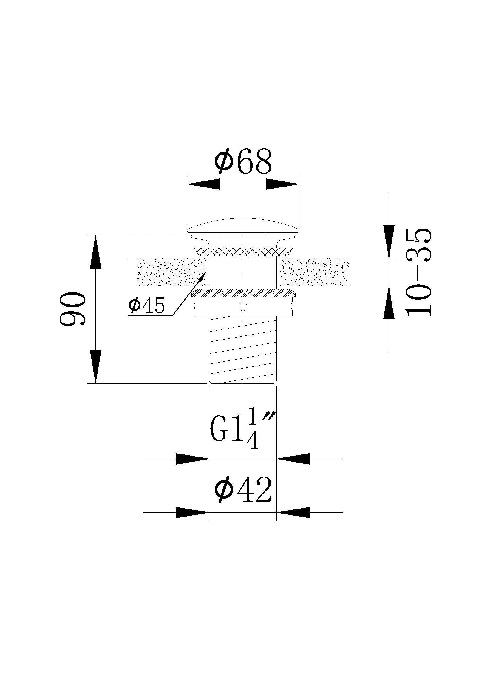 Technical dimensions for OMSA P8707 basin drain — waste without overflow outlet diameter, body depth, Sardar & Co Pakistan