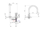 Technical drawing of a OMSA Royale basin mixer tap — premium sanitary fittings Pakistan