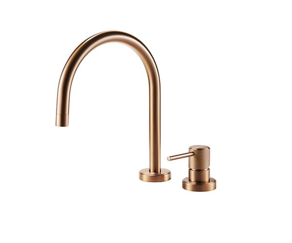 OMSA Royale dual-handle basin mixer in Champagne Gold — premium washbasin tap Pakistan