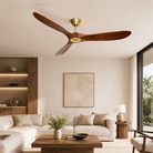 Punkh PS-03 Gold + Walnut ceiling fan installed view — 60 inch premium fan Pakistan, Sardar & Co Rawalpindi
