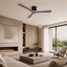 Punkh PS-06 black ceiling fan Black + Gray Wood Installed view — 60 inch solid wood blade fan Pakistan, Sardar & Co Rawalpindi