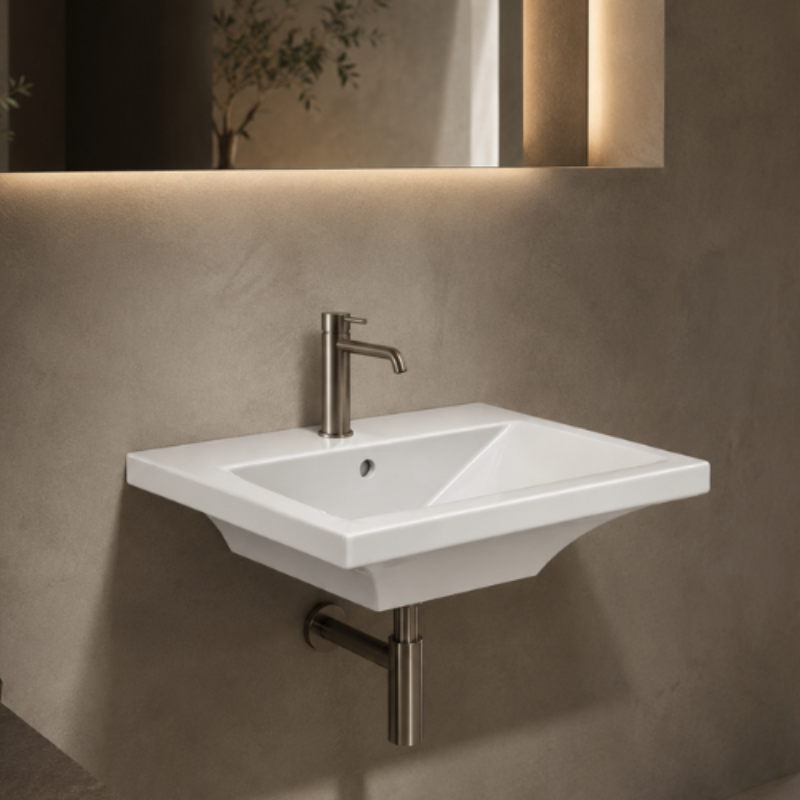 Scarabeo Butterfly 50 wash basin installed Pakistan — countertop wall hung 505mm 9 colours, Sardar & Co Rawalpindi