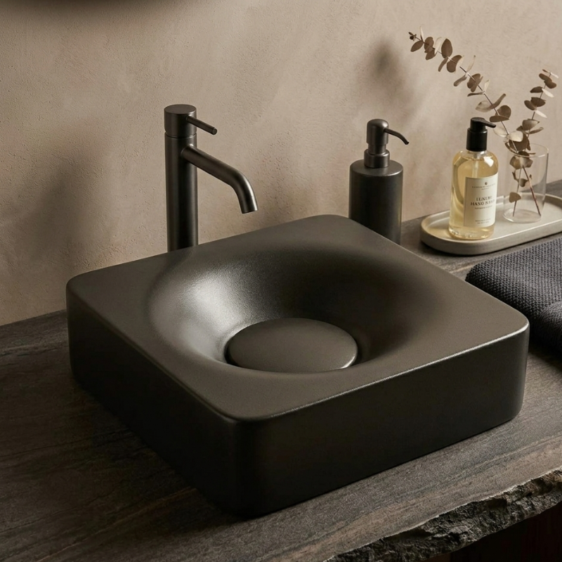 Scarabeo Fuji 50 over counter wash basin Pakistan installed on vanity — 500mm 9 colours, Sardar & Co Rawalpindi