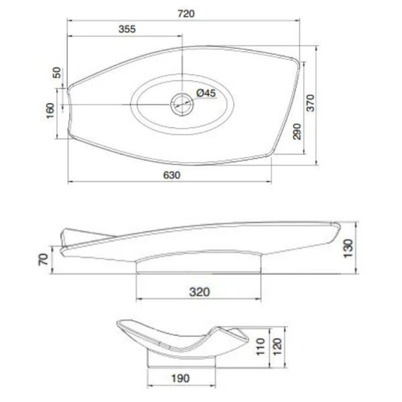 Scarabeo Kong 70 Italian washbasin dimensions 720x370mm — Made in Italy CE certified Pakistan, Sardar & Co
