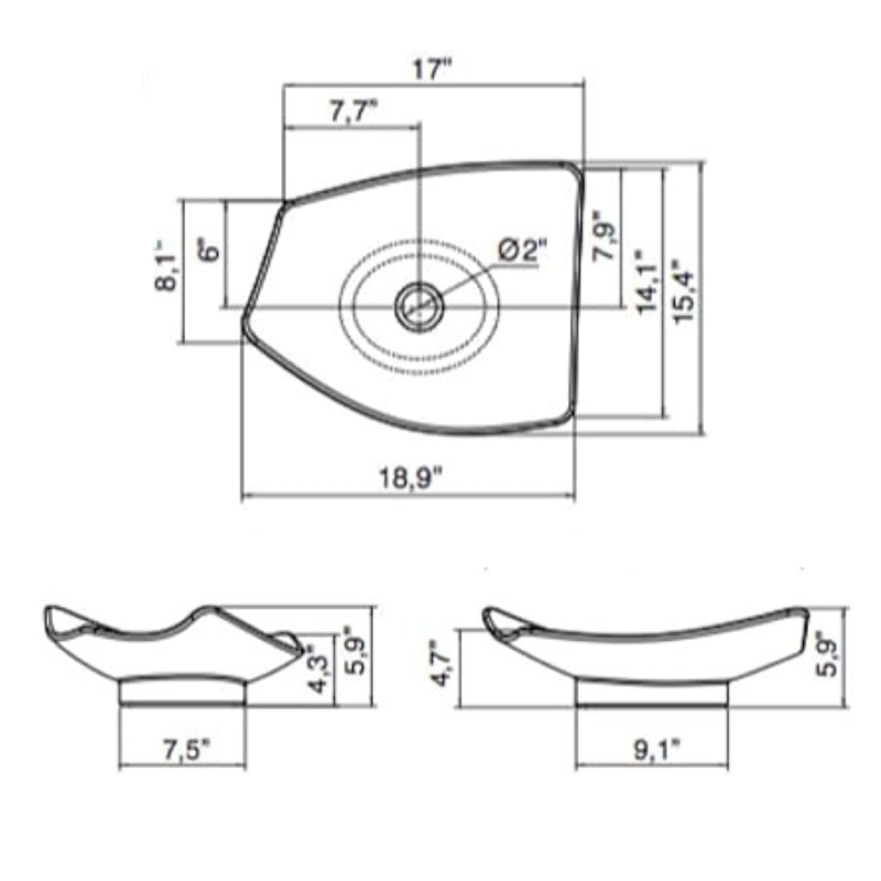 Scarabeo Kong modern washbasin technical diagram — CE certified Italy Pakistan, Sardar & Co