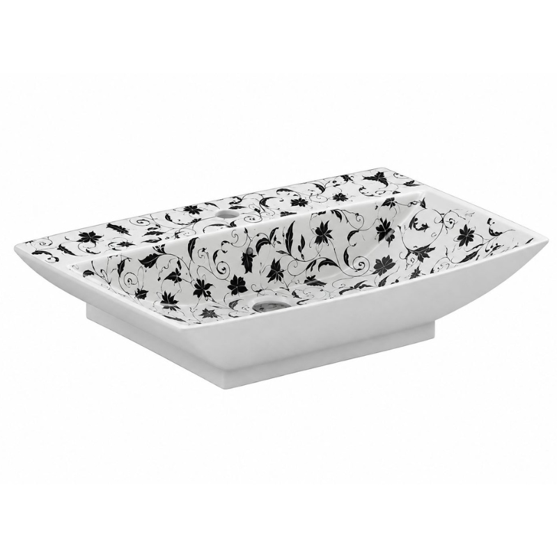 Scarabeo Kylis floral washbasin Floral Black 620mm — dark floral basin Pakistan, Sardar & Co