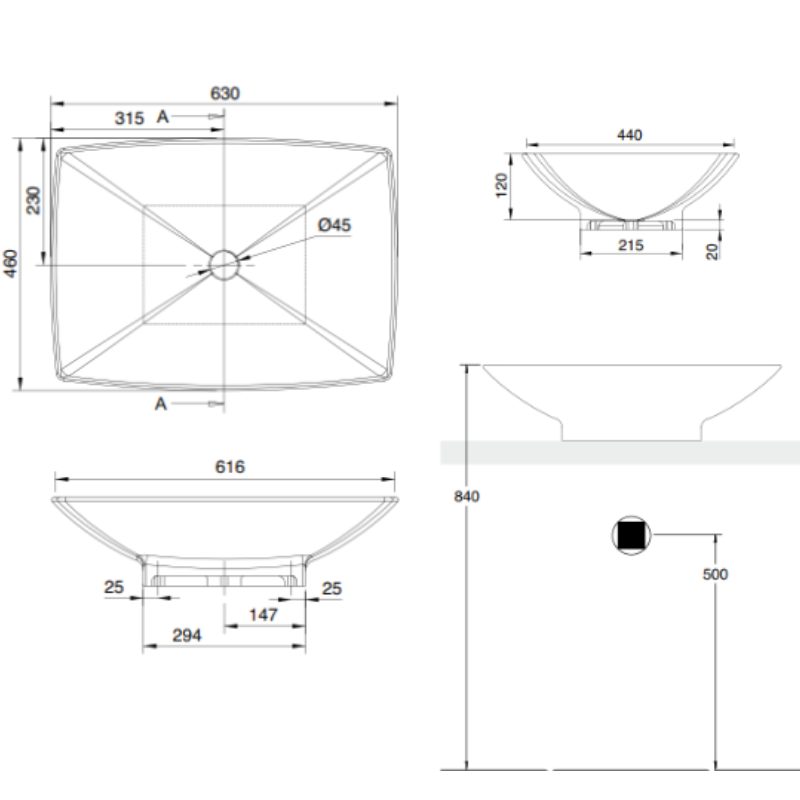 Scarabeo Kylis patterned washbasin dimensions 630x460mm — rectangular Pakistan, Sardar & Co